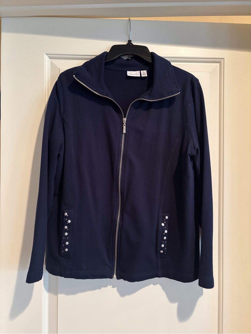 Kim Rogers Navy Zip-Up Jacket with Studded Pocket Accents
